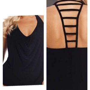 Magicsuit by Miraclesuit Black Cowl Swim Top with Ladderback NWT size 12